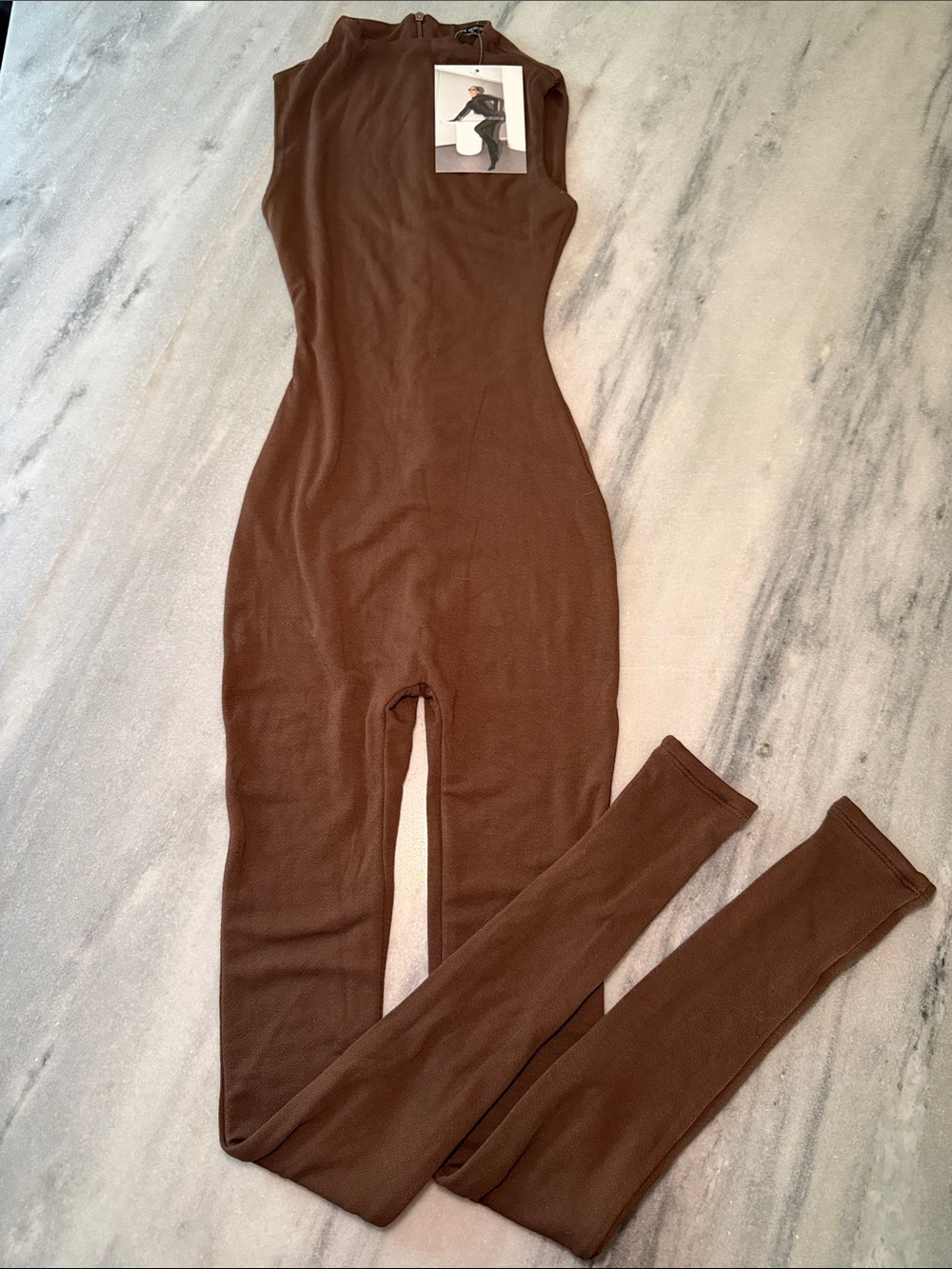 naked wardrobe Brown Sleeveless Slim Jumpsuit